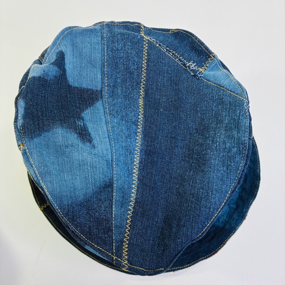 Custom Upcycled Levi's Denim Patchwork Bucket Hat Star Print Western Lined - Picture 5 of 11